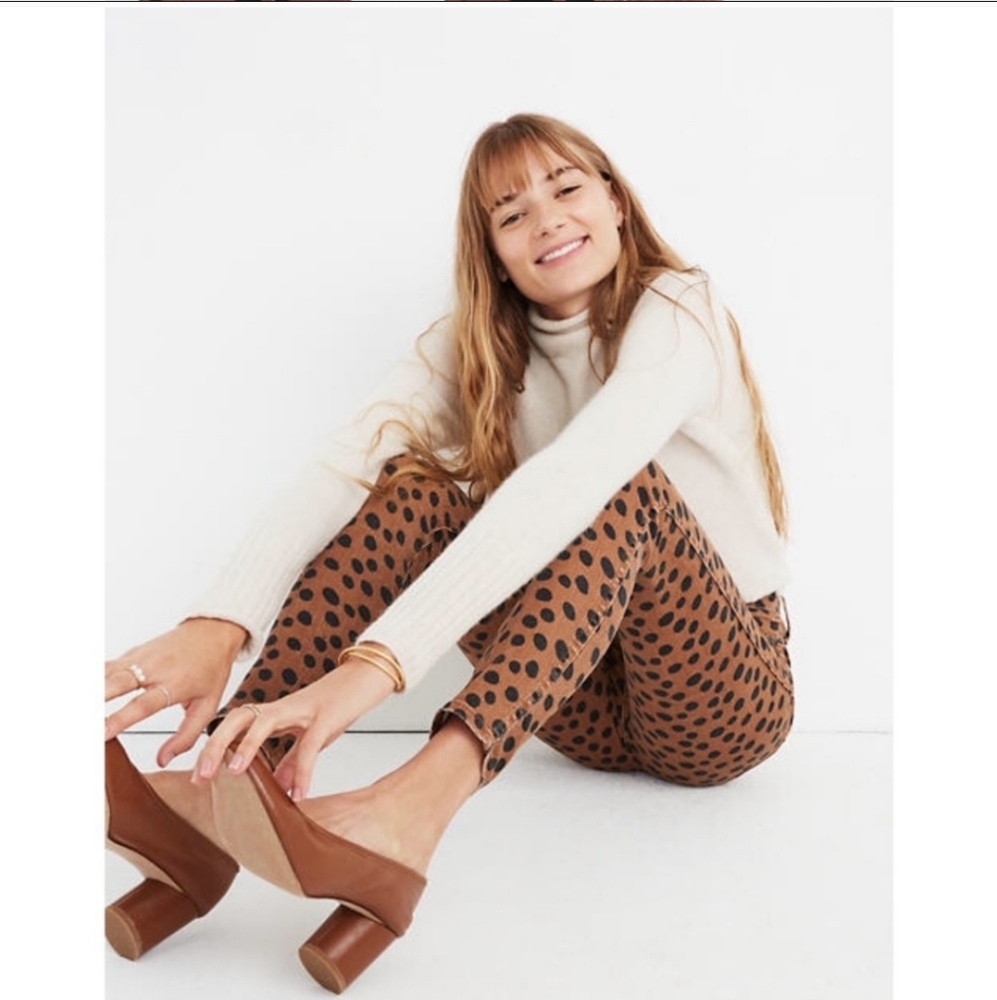 Madewell | 10" High-Rise Skinny Jeans in Brown Black Leopard Dot Print Size 26